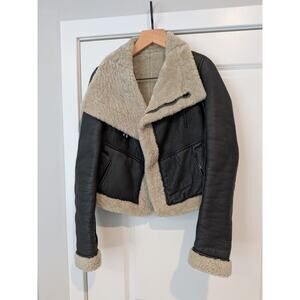 Rick Owens Leather Shearling Asymmetric Design Jacket Coat - Sz 8 US/42 IT
